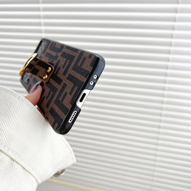 Fashion Retro F Embossed Ring Flip Case