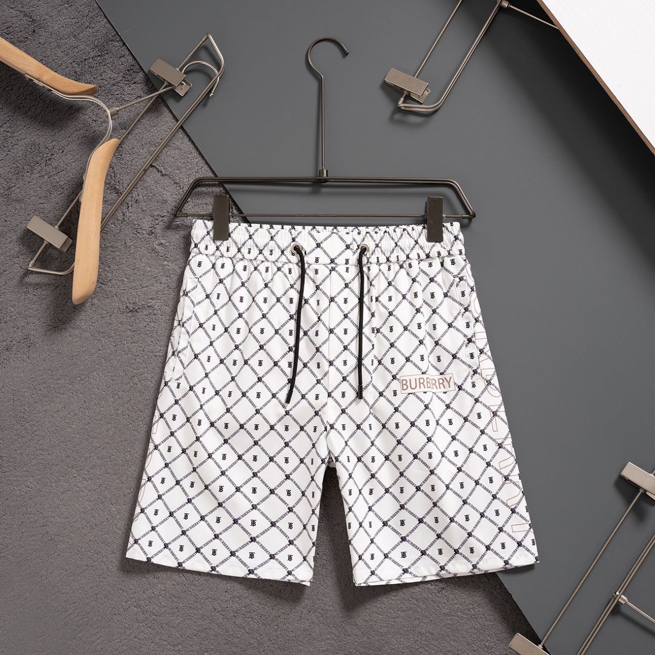 Classic print casual quick-drying white beach shorts