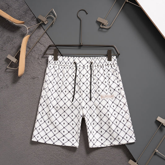 Classic print casual quick-drying white beach shorts