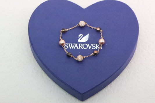 Rose gold and orange crystal pearl magnetic bracelet
