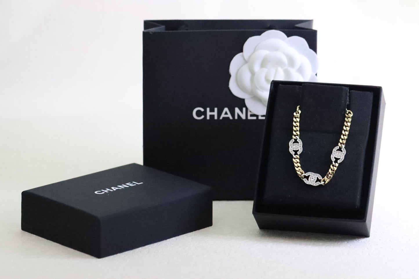 Gold chain double C full diamond bracelet