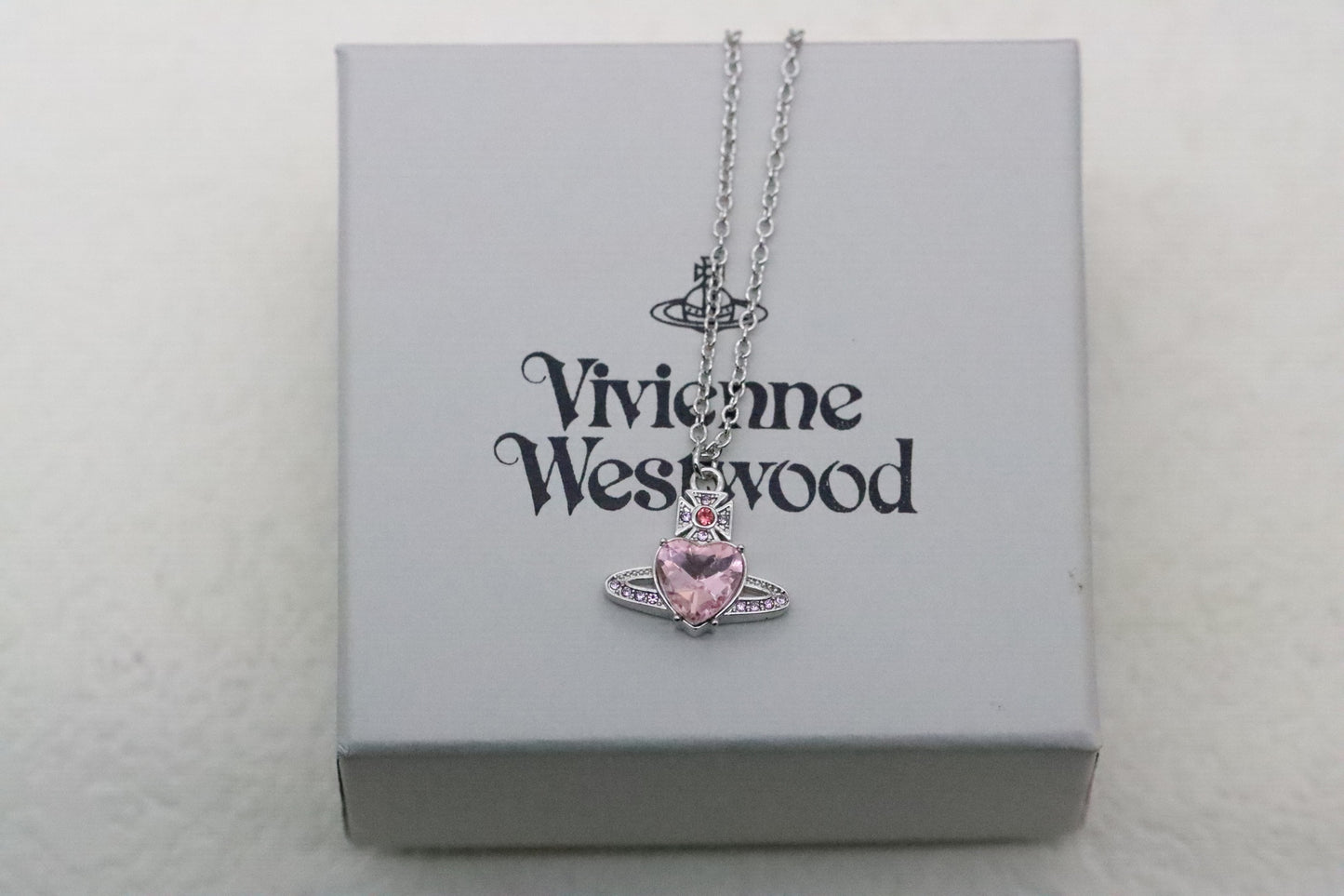 Pink Heart Rhinestone Saturn Clavicle Necklace