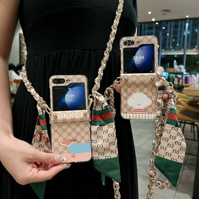 Cartoon Scarf Chain Crossbody Flip Case