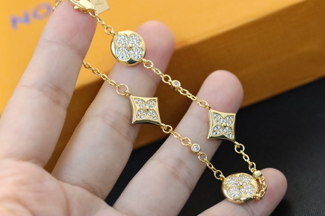 Full diamond diamond flower round flower four flower bracelet