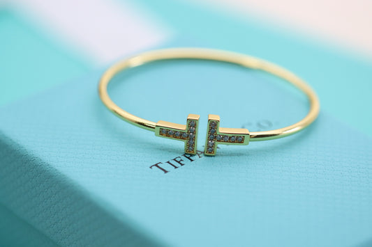 Champagne gold diamond double T bracelet