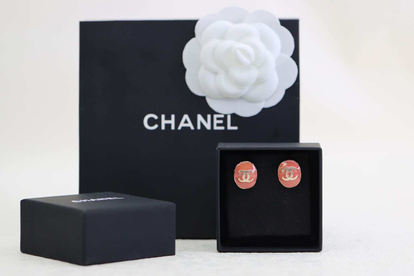 Pink enamel oval double C earrings
