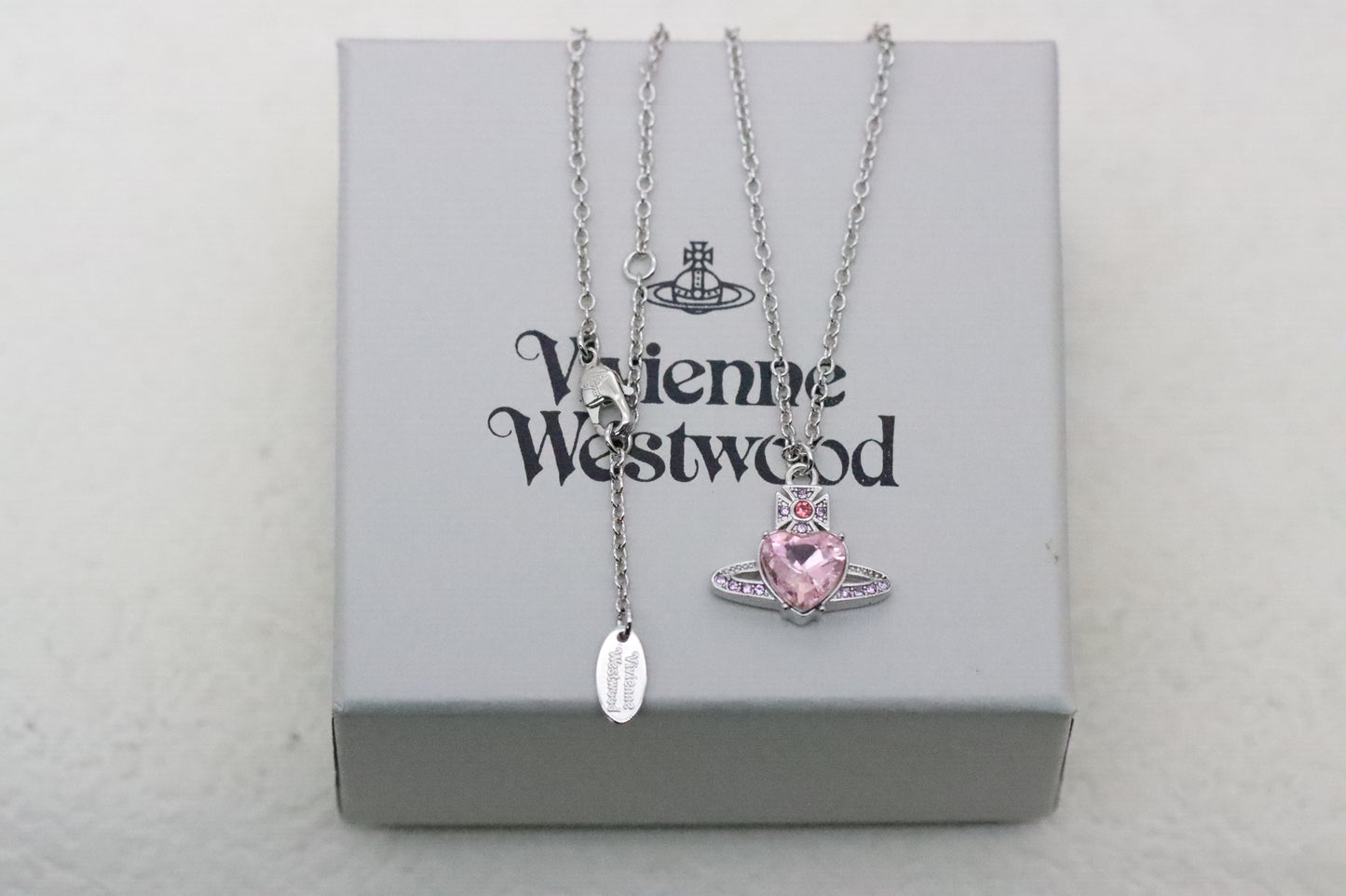 Pink Heart Rhinestone Saturn Clavicle Necklace