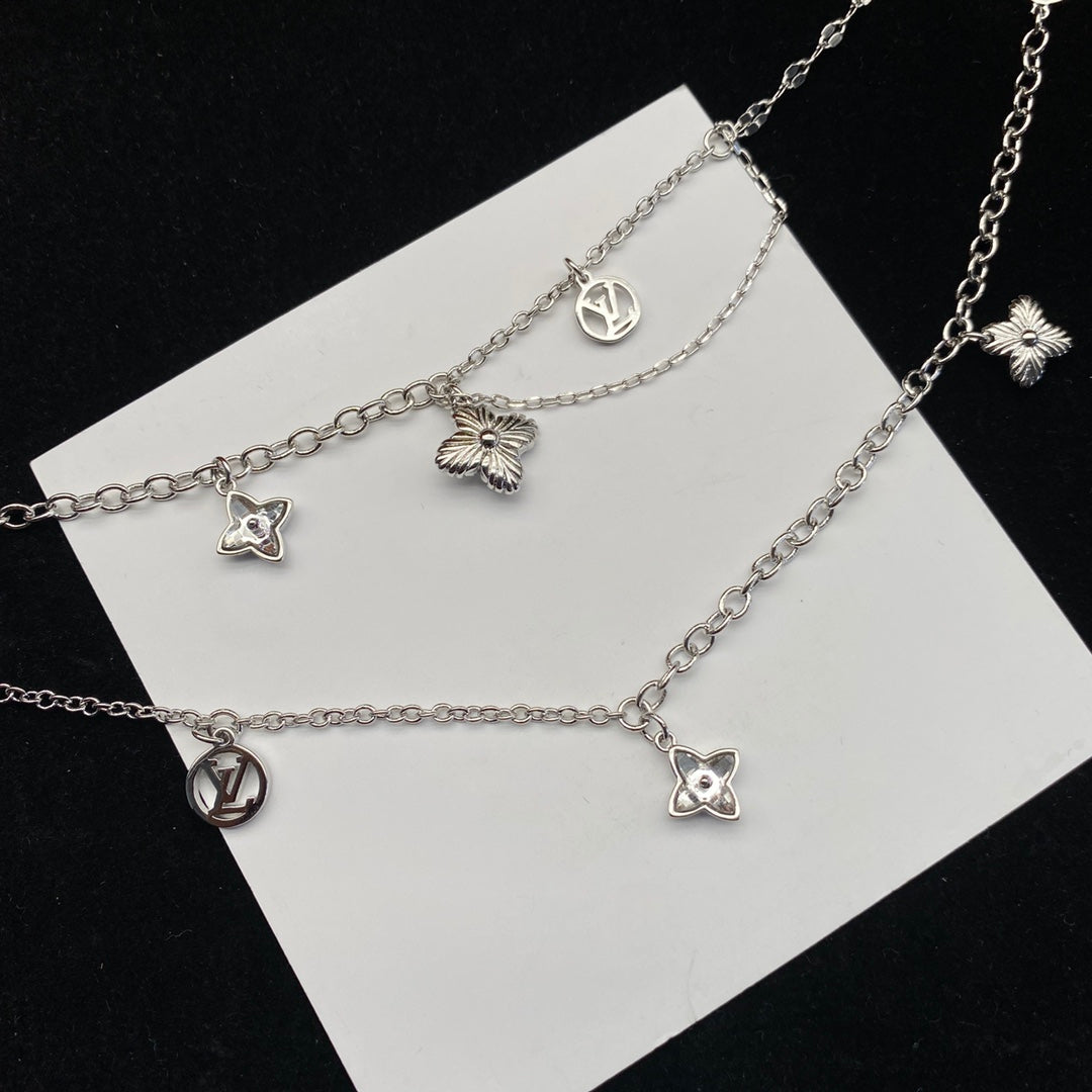 Flower Letter Double Layer Necklace