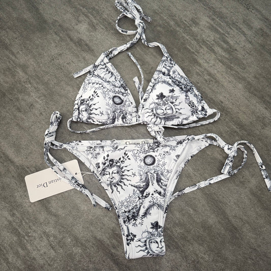2025 New White Classic Pattern Bikini  V-23521