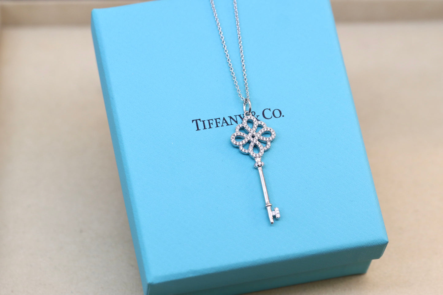 Full Diamond Chinese Knot Clavicle Necklace Sterling Silver