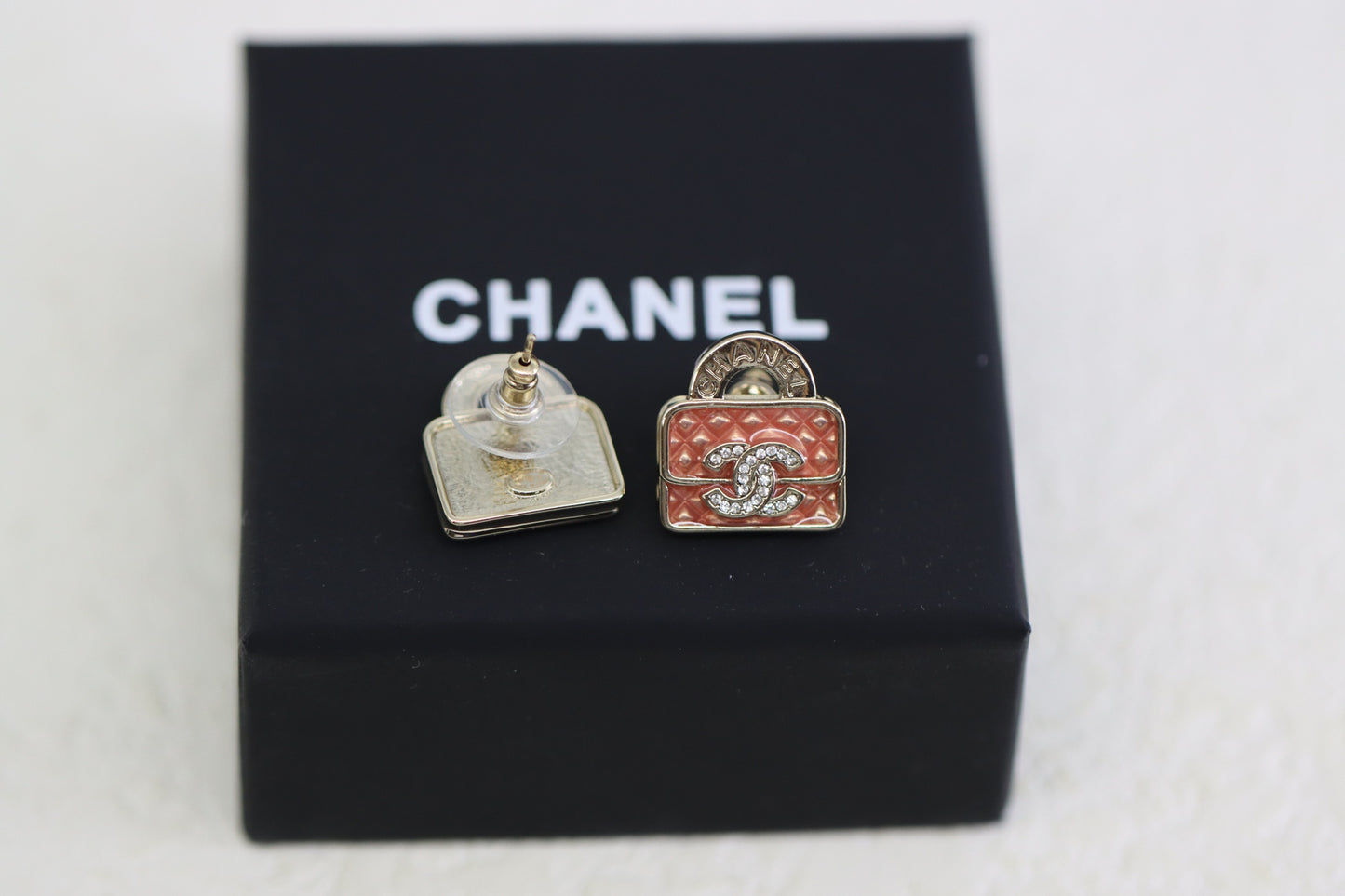 Light gold enamel double C bag earrings