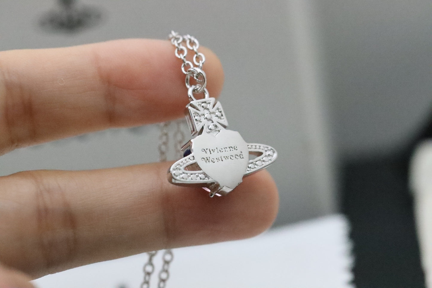 Pink Heart Rhinestone Saturn Clavicle Necklace