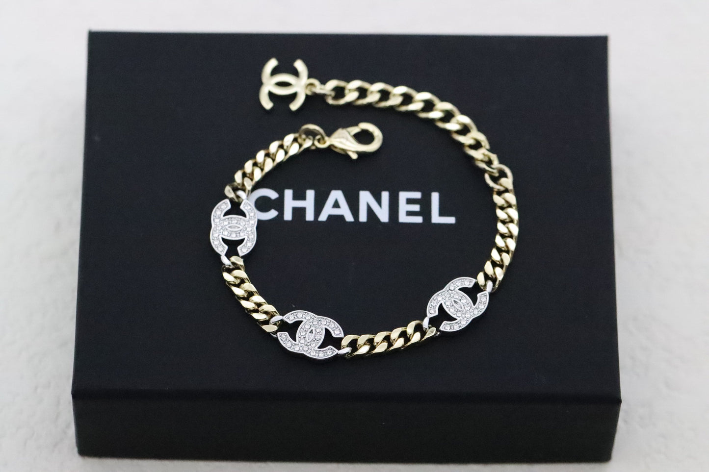 Gold chain double C full diamond bracelet