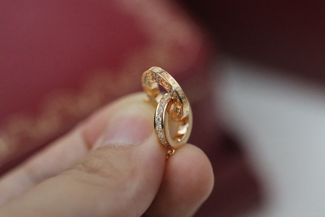 Rose gold double ring full diamond round necklace