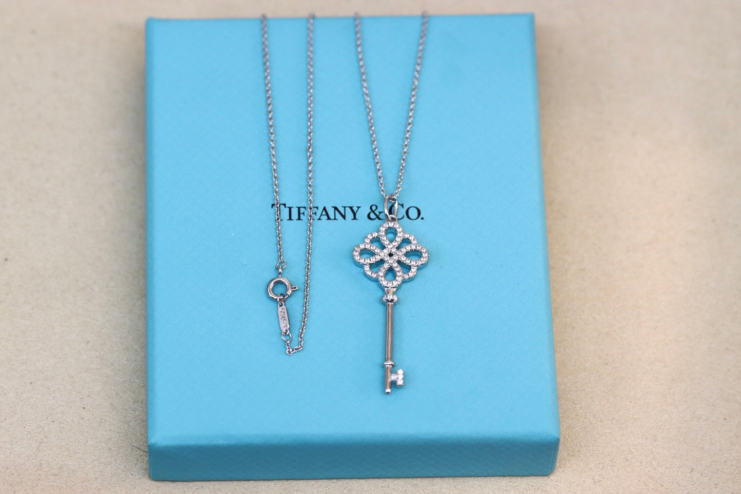 Full Diamond Chinese Knot Clavicle Necklace Sterling Silver