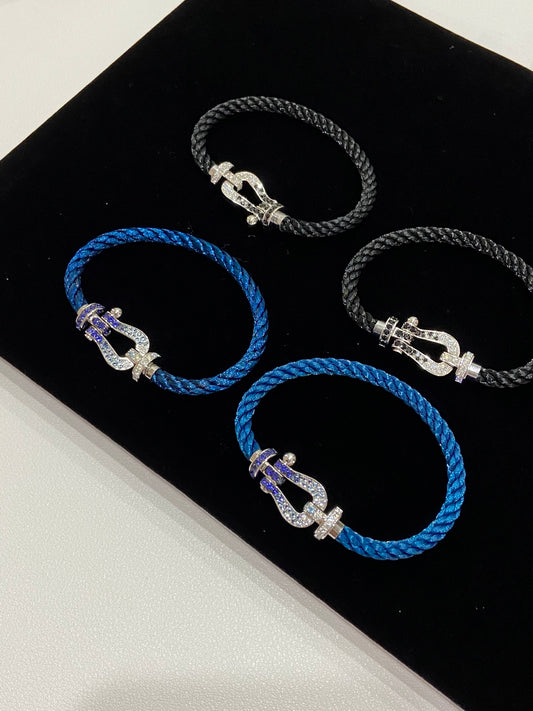 Full diamond U-shaped buckle gradient color couple bracelet