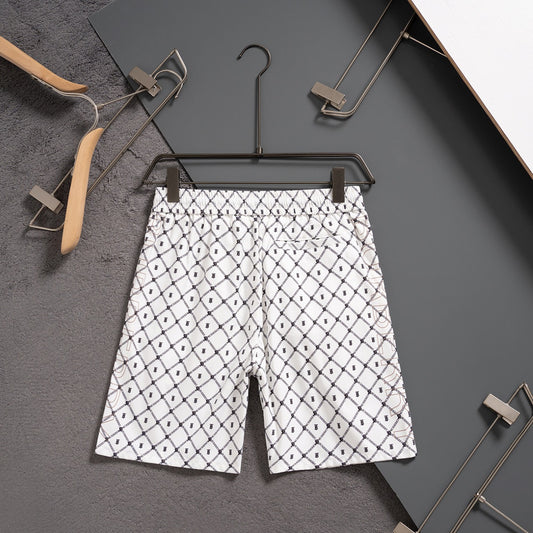 Classic print casual quick-drying white beach shorts