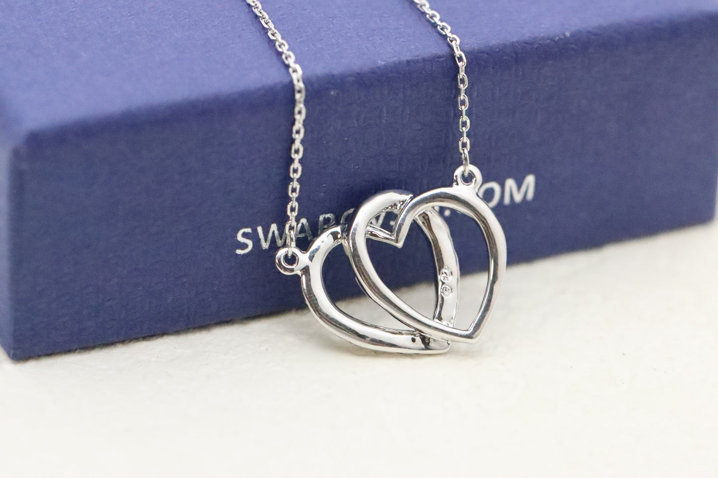 Silver Diamond Double Heart Clavicle Necklace