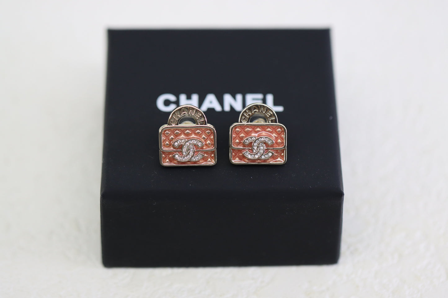 Light gold enamel double C bag earrings