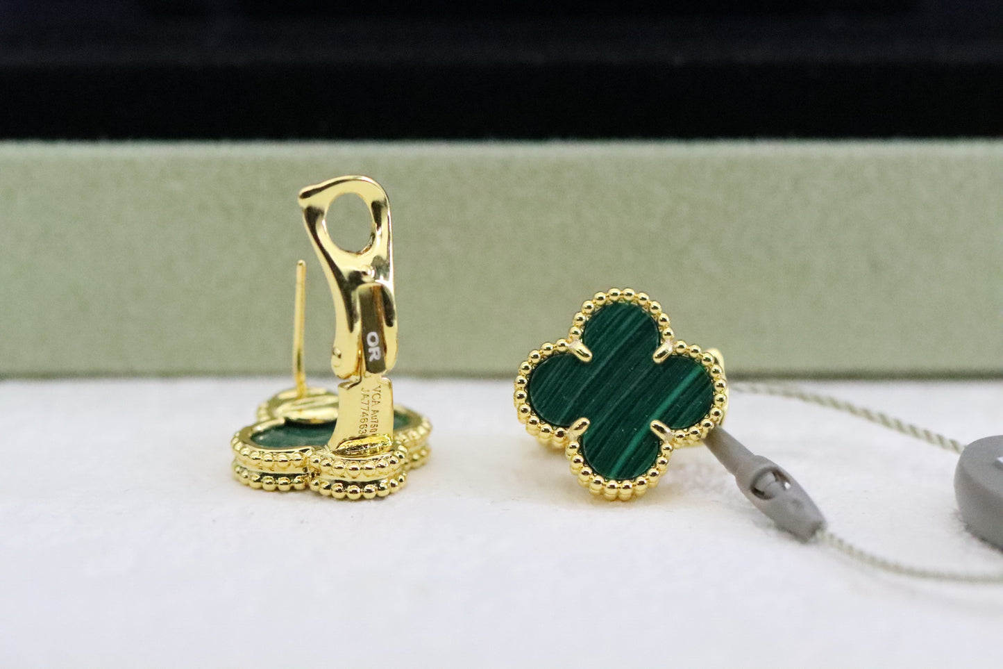 Golden Malachite Four-Leaf Clover Earrings
