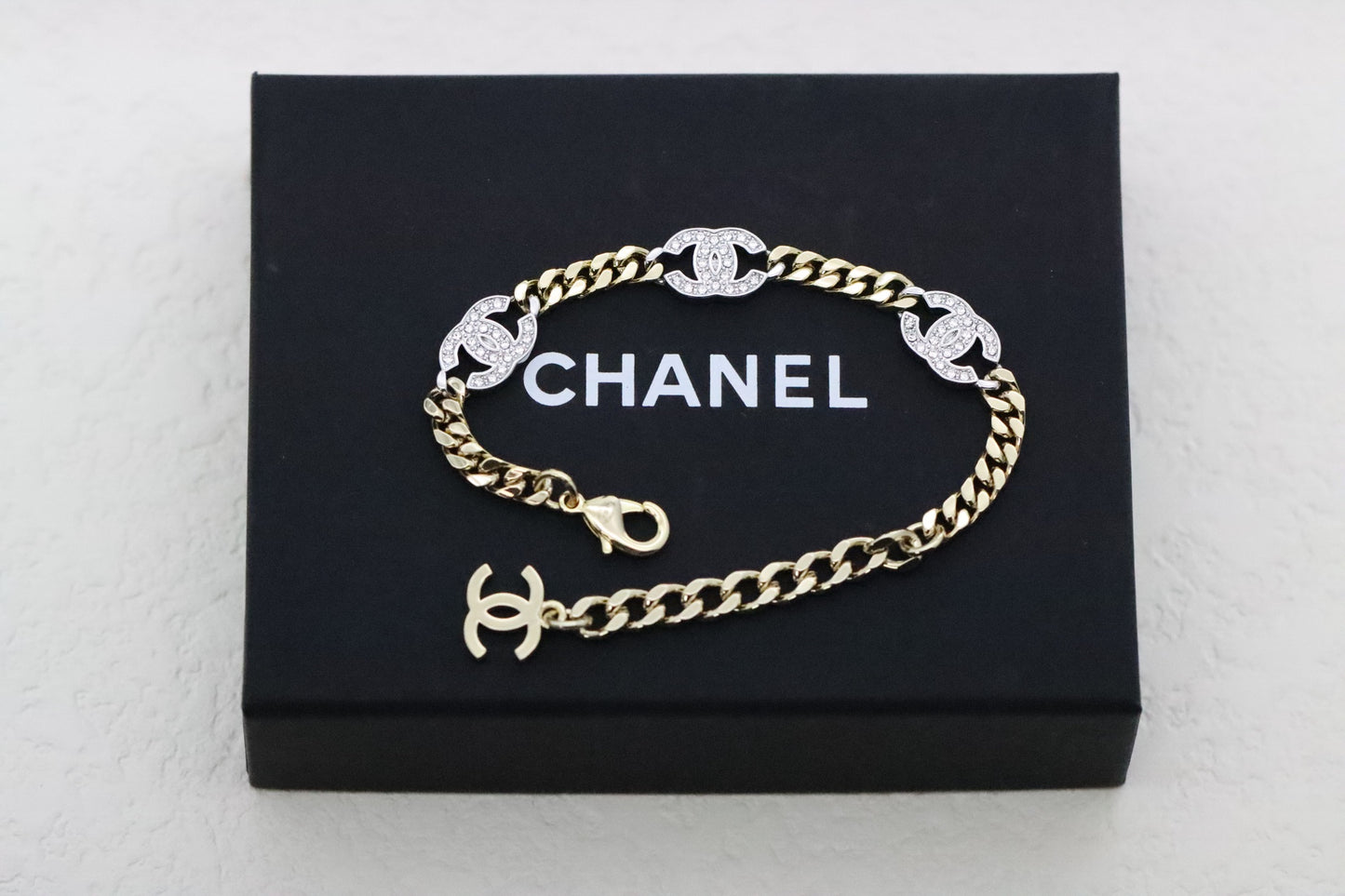 Gold chain double C full diamond bracelet