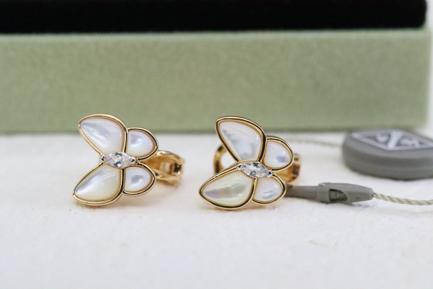 Rose Gold White Mother-of-Pearl Butterfly Earrings