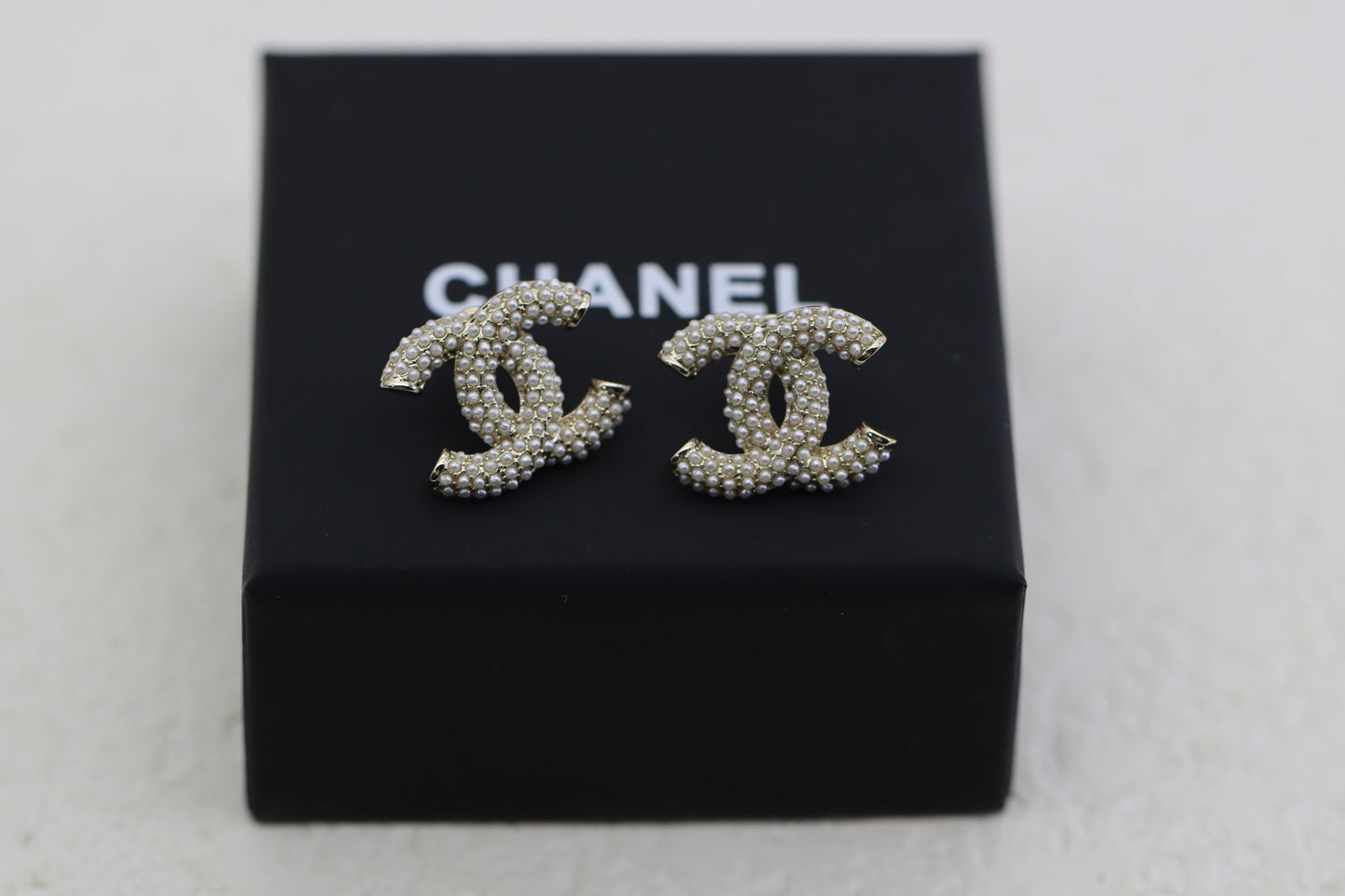 Silver diamond star double C earrings