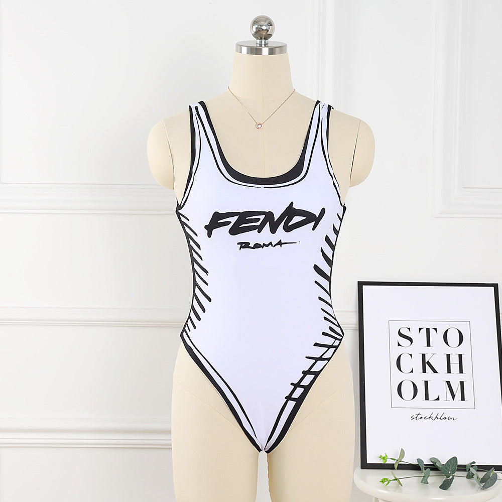 New White Fashion One-Piece Swimsuit  F-44056