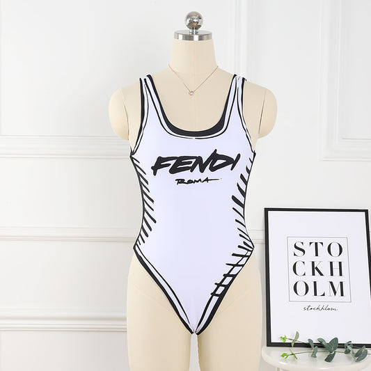 New White Fashion One-Piece Swimsuit  F-44056