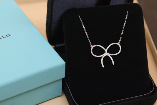 Silver Bow Diamond Clavicle Necklac