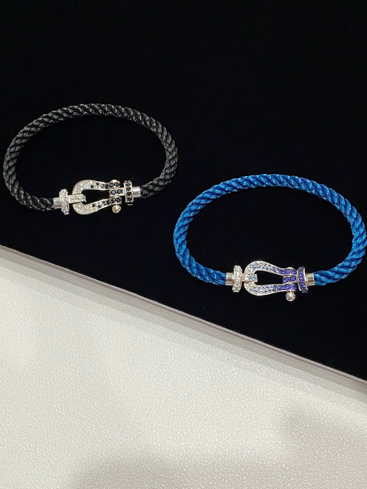 Full diamond U-shaped buckle gradient color couple bracelet