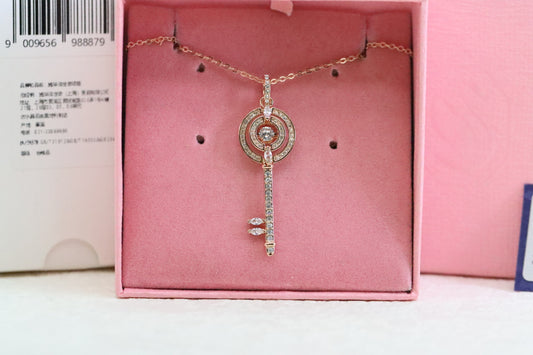 Rose Gold Beating Heart Key Clavicle Necklace