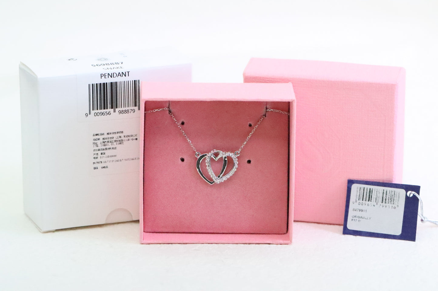 Silver Diamond Double Heart Clavicle NecklaceV