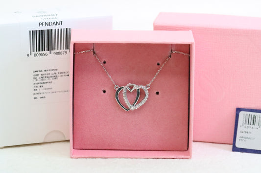 Silver Diamond Double Heart Clavicle Necklace