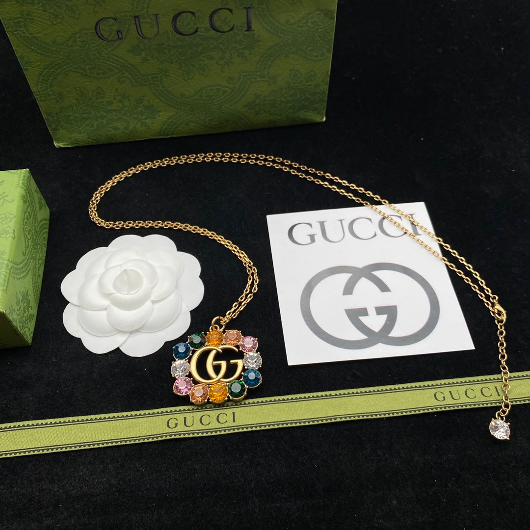 Colorful Diamond Alphabet Pendant Necklace