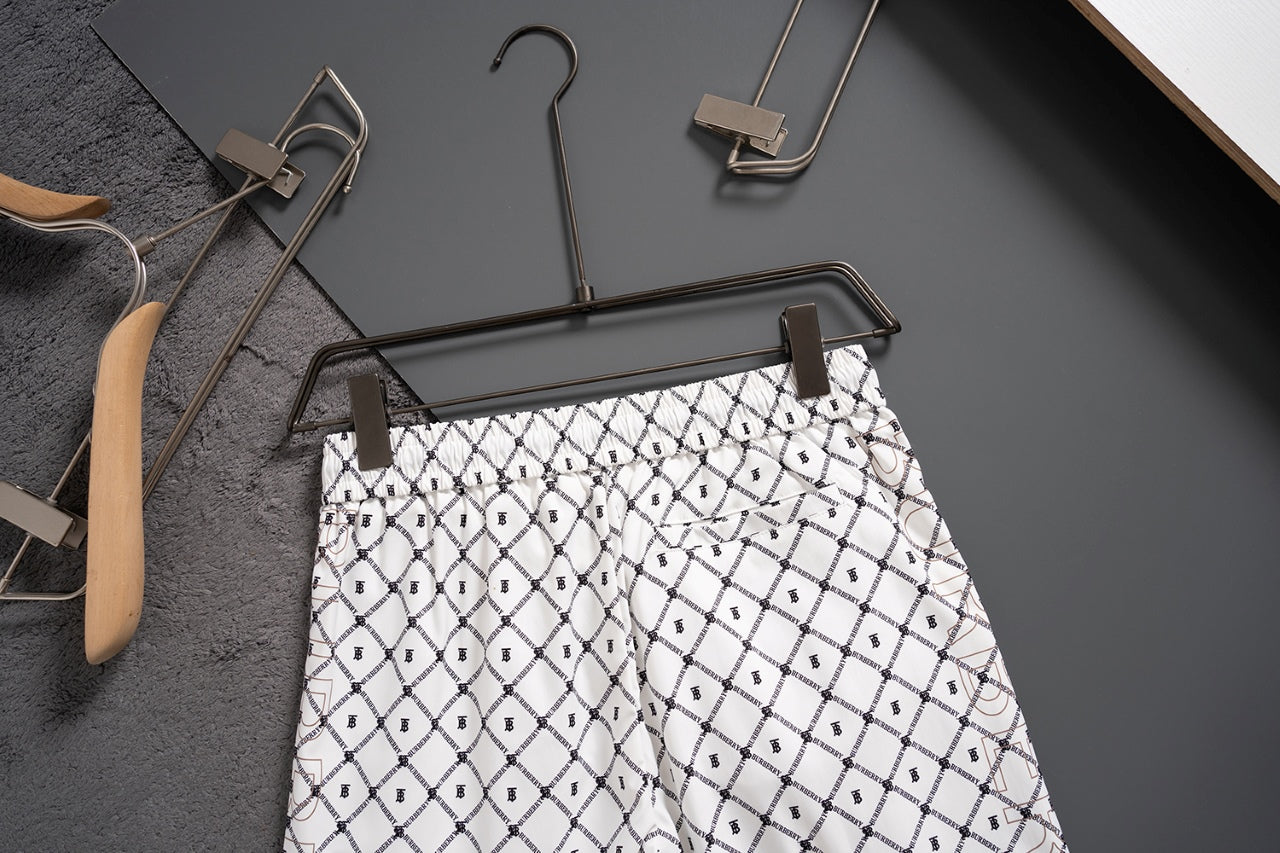 Classic print casual quick-drying white beach shorts
