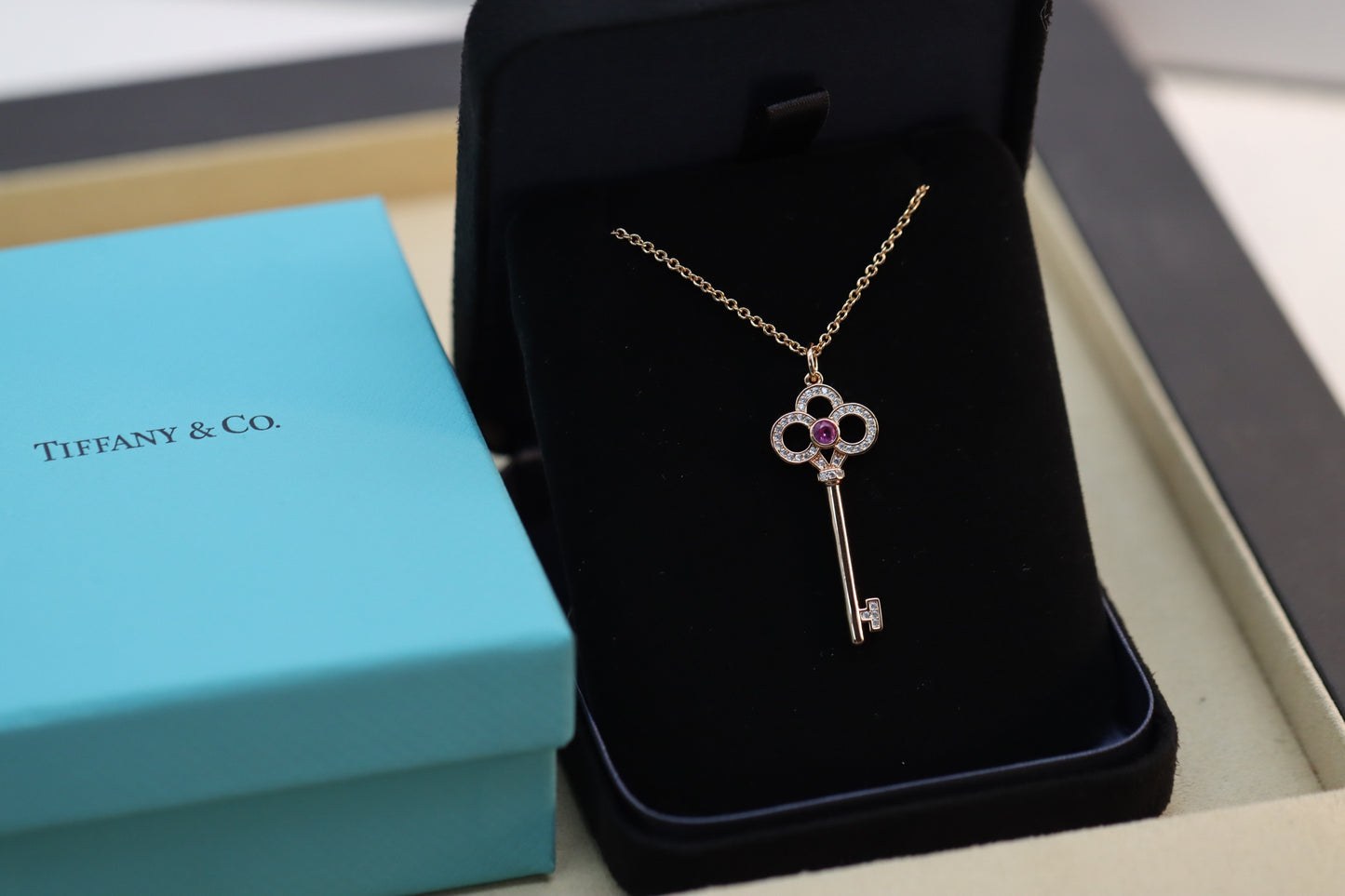 Pink Diamond Crown Key Necklace 925 Sterling Silver