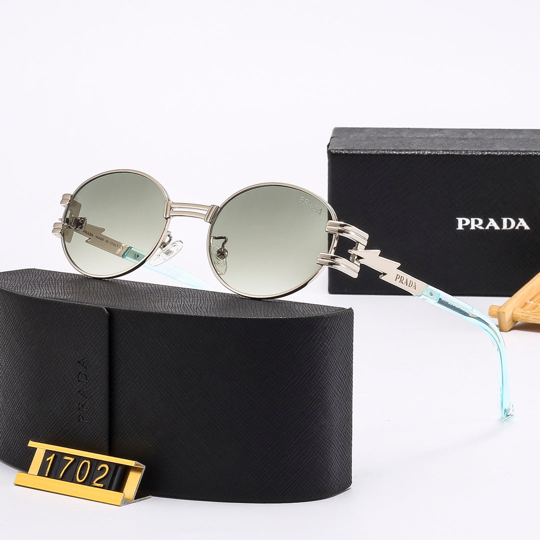 New round full metal frame sunglasses with iconic logo on the temples