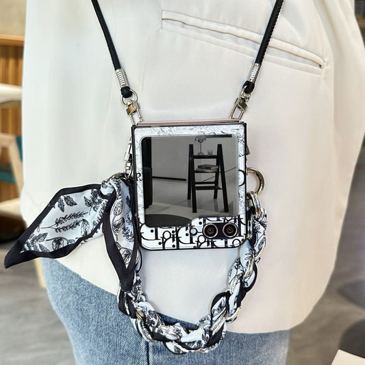 Fashion Embossed Scarf Chain Flip Case