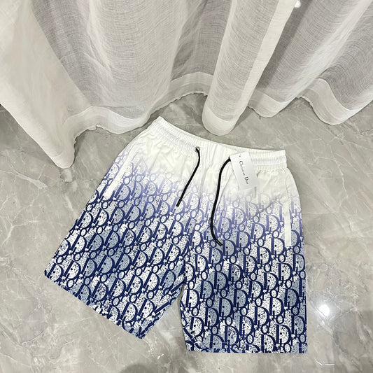New classic white and blue particle gradient casual beach shorts