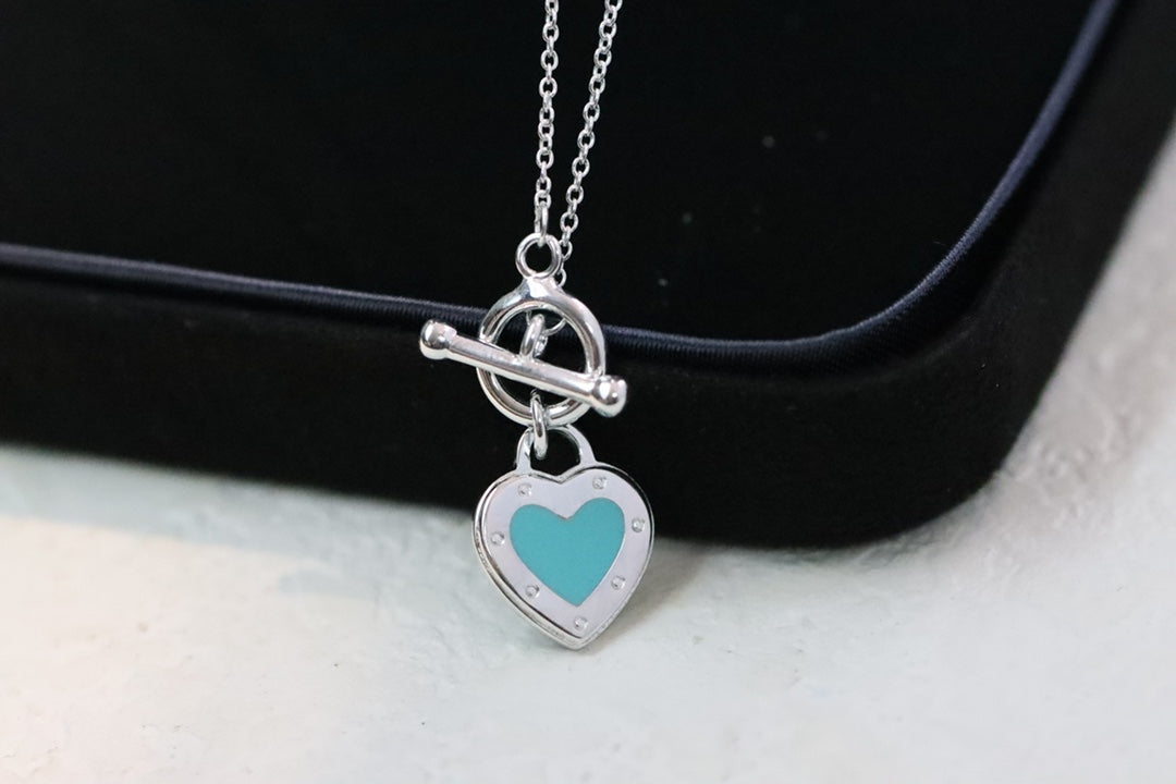 Enamel heart-shaped pin buckle clavicle necklace 925 sterling silver