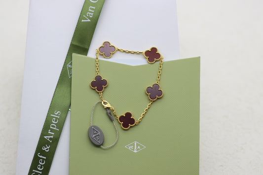 Penang Gold Carnelian Five Flower Bracelet