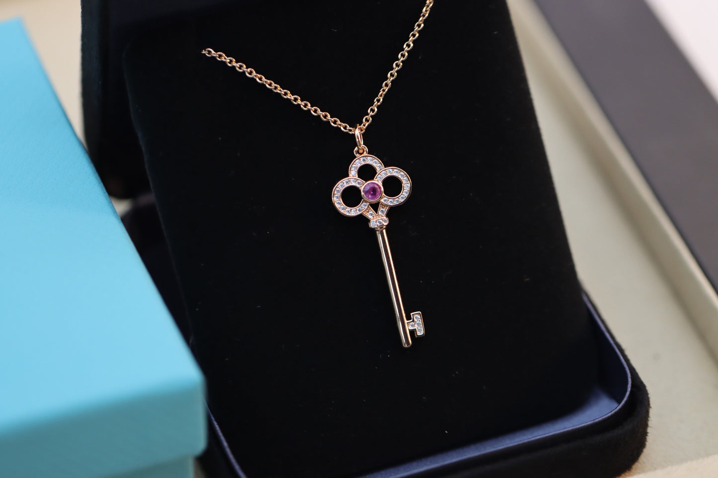 Pink Diamond Crown Key Necklace 925 Sterling Silver