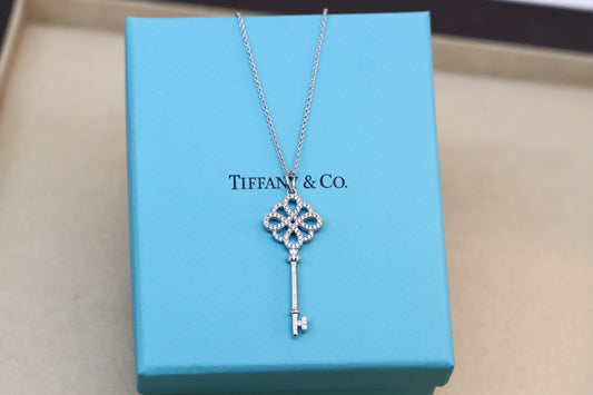 Full Diamond Chinese Knot Clavicle Necklace Sterling Silver