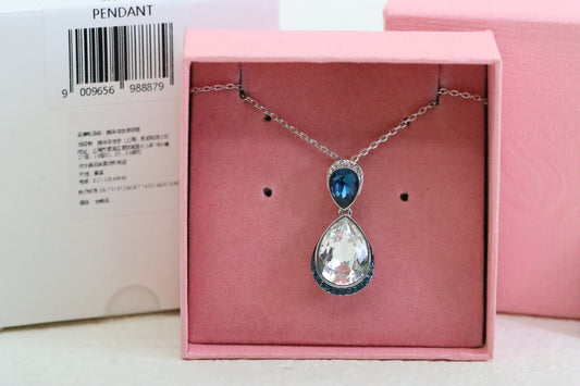 Silver Blue Diamond Teardrop Clavicle Necklace