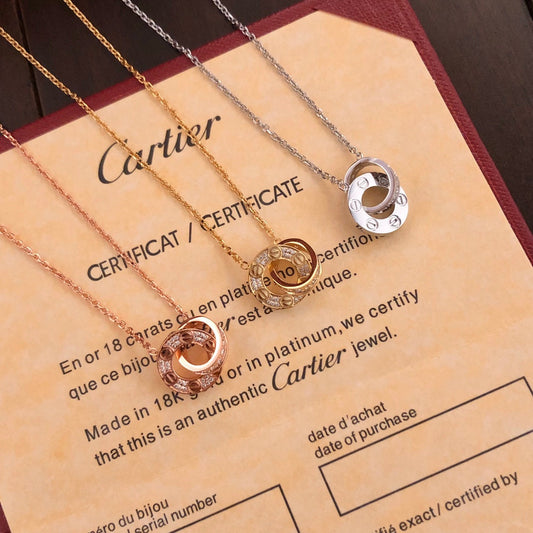LOVE Full Diamond Double Ring Necklace
