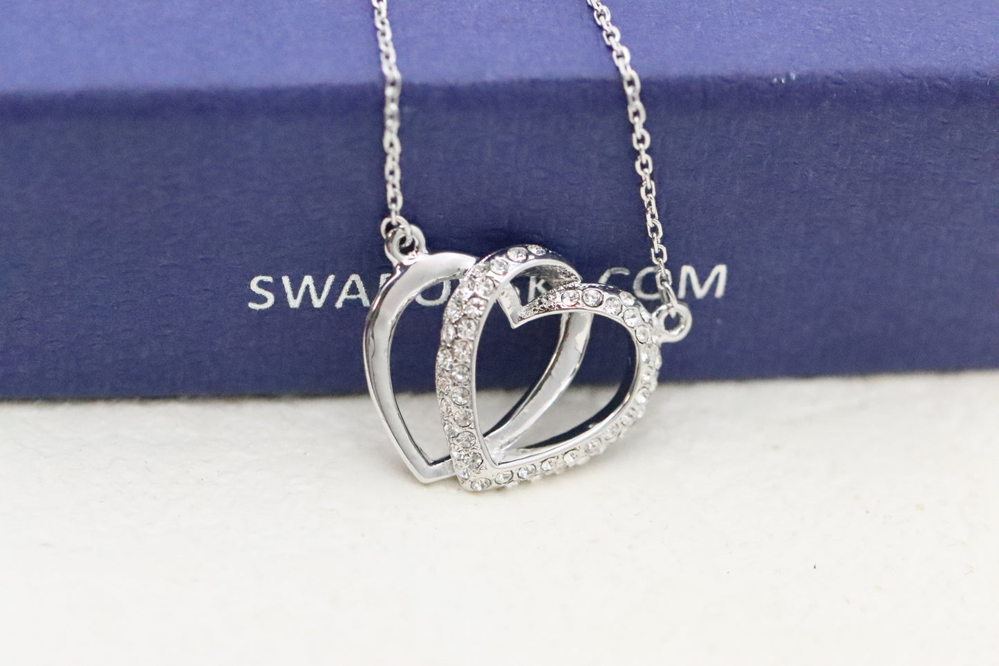 Silver Diamond Double Heart Clavicle Necklace