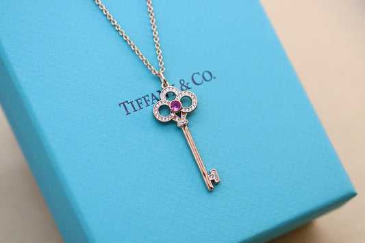 Pink Diamond Crown Key Necklace 925 Sterling Silver