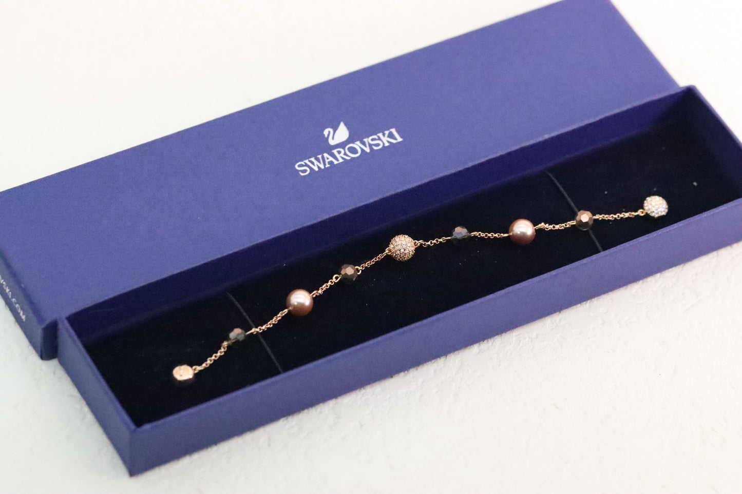 Rose gold and orange crystal pearl magnetic bracelet