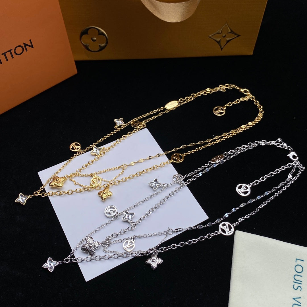 Flower Letter Double Layer Necklace